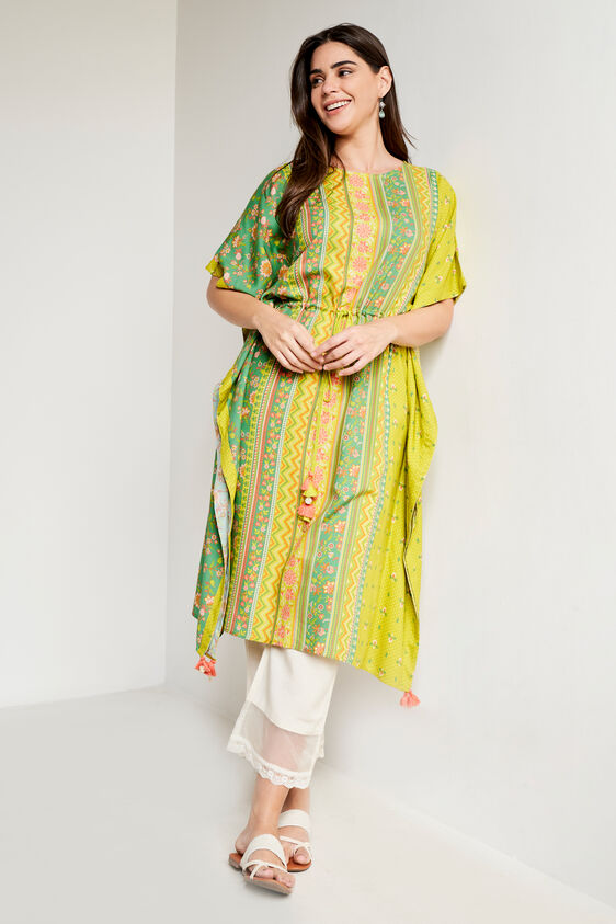 Green Ethnic Motifs Flared Kurta, Green, image 1